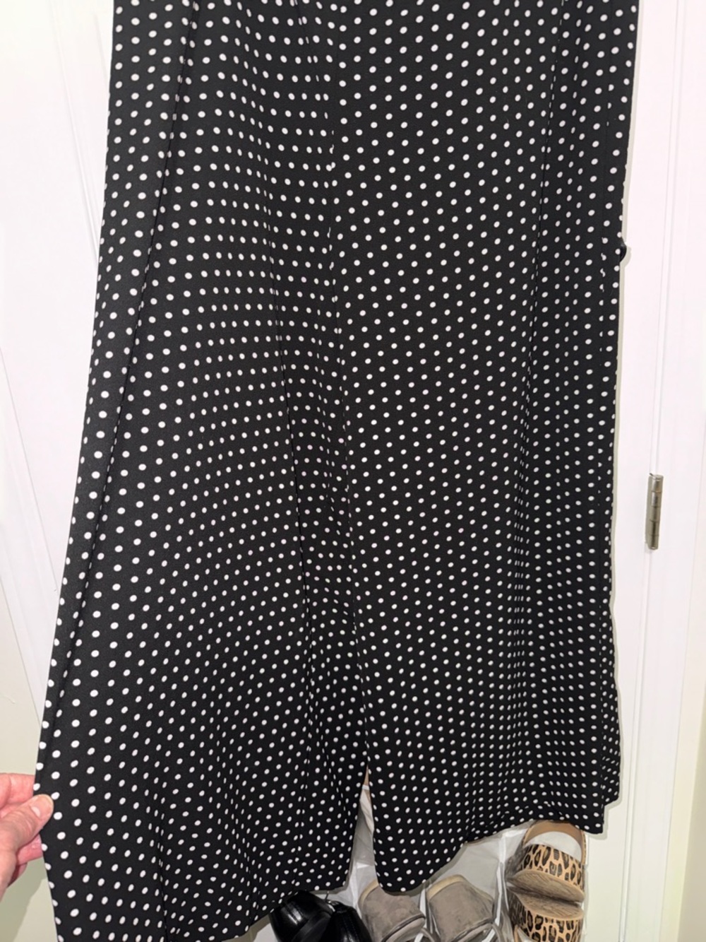 Adrianna Papell Black with White Polka Dot Wide-Leg Pants